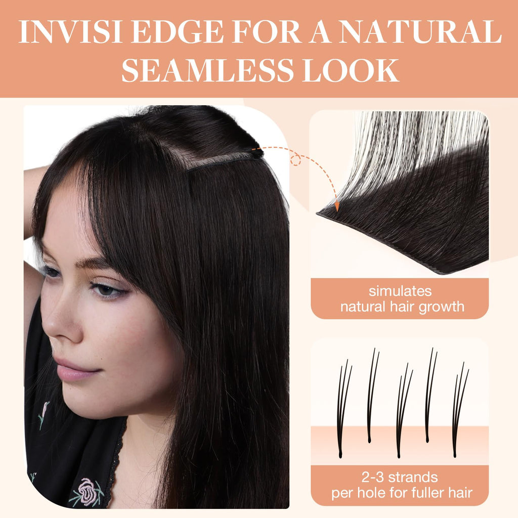 GOO GOO Invisi Edge Clip in Hair Extensions, Machine-Injected PU Invisible Weft, Virgin Human Hair, Beginner-friendly, 16 Inch 130g 7 Pcs Dark Brown, Ideal for Weddings Parties