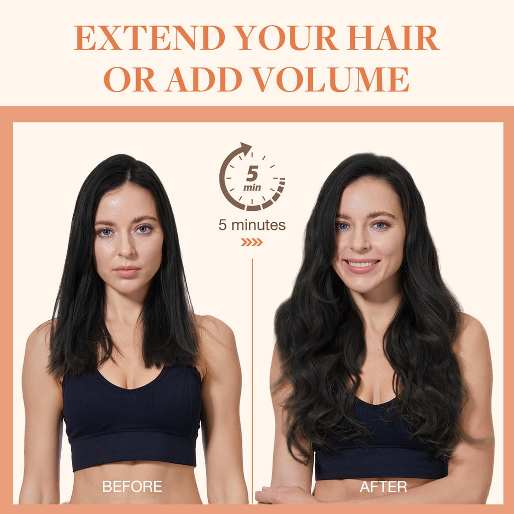 GOO GOO Invisi Edge Clip in Hair Extensions, Machine-Injected PU Invisible Weft, Virgin Human Hair, Beginner-friendly, 16 Inch 130g 7 Pcs Dark Brown, Ideal for Weddings Parties