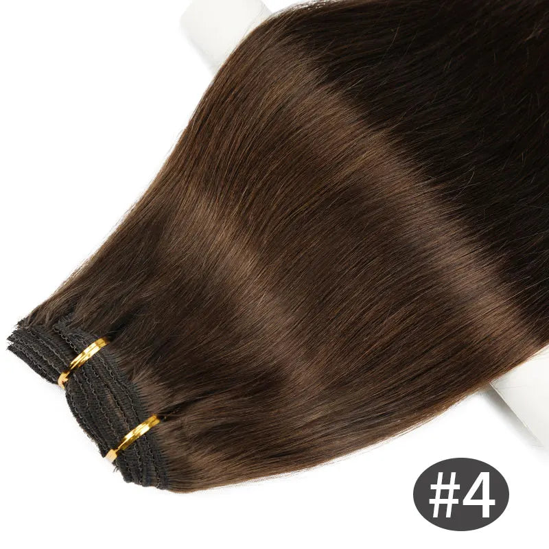GOO GOO Invisi Edge Clip in Hair Extensions, Machine-Injected PU Invisible Weft, Virgin Human Hair, Beginner-friendly, 16 Inch 130g 7 Pcs Dark Brown, Ideal for Weddings Parties