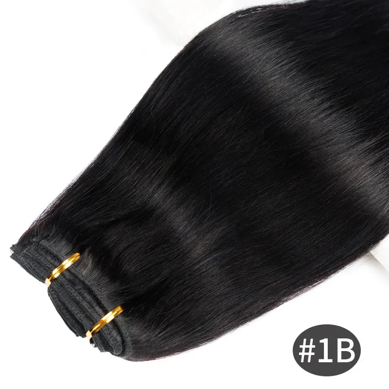 GOO GOO Invisi Edge Clip in Hair Extensions, Machine-Injected PU Invisible Weft, Virgin Human Hair, Beginner-friendly, 16 Inch 130g 7 Pcs Dark Brown, Ideal for Weddings Parties